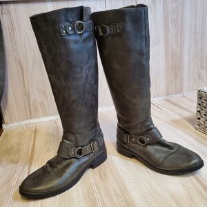 SO Women's Charcoal Knee High Boots Black Size  7.5  Riding Motorcycle Rocker